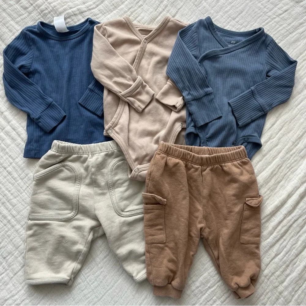Zara + H&M + L’ovedbaby ribbed kimono bodysuit + plush sweat pants baby boy set
